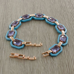 Браслет Октагон из голубой керамики с Александритом покрытие под золото, длина 18см - Agat77 фото 3