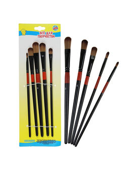 Набор кистей для рисования, нейлон, 5 штук, плоские, закругленные, деревянная ручка, международный размер