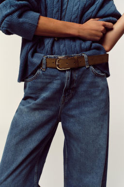 Z.08 WIDE-LEG CROPPED HIGH-WAIST JEANS WITH BELT - Zara фото 4