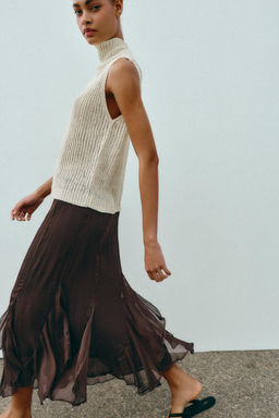 FALDA MIDI VOLANTES ENCAJE / Marr?n - Zara фото 3