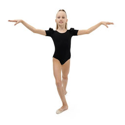 Купальник гимнастический Grace Dance, крылышко, с коротким рукавом, р. 32, цвет чёрный  фото 6