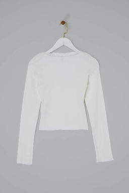 Ekru Fitted/Vucuda Oturan Havuz Yaka Dantel Detayl? Fitilli Esnek Orme Bluz TWOSS26BZ00070