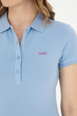 Футболка-поло женская U.S. Polo Assn голубая из хлопка с эластаном  фото 21