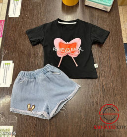 Летний костюм двойка для девочки с джинсовыми шортами