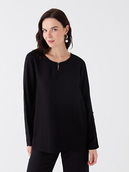 Bisiklet Yaka D?z Uzun Kollu Kad?n Bluz