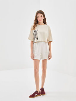 Bisiklet Yaka Zebra Bask?l? Kad?n Crop