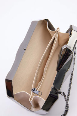 Koyu Antrasit Uc Boyutlu Abiye Kad?n S?k Mini Boy Clutch El Cantas? TAKSS25OC00064