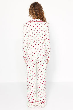 Trendyolmilla Lacivert %100 Pamuklu Kalpli Biyeli Orme Pijama Tak?m? THMAW24PT00103