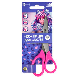 Ножницы для детей Феникс+, арт.61425/ 24 ДЕВУШКА С БАРСОМ (розовый, сиреневый, 13,5х5,6 см, длина ле