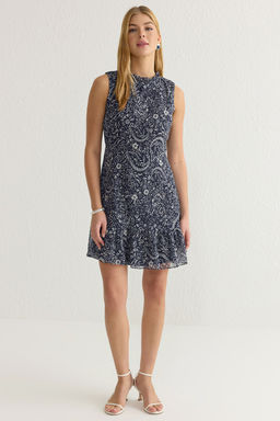 TRENDYOLMILLA Koyu Lacivert A Kesim Mini Astarl? Sifon Dokuma Elbise TWOSS20EL0237  фото 12