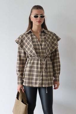 Kahverengi Ekose C?kar?labilir Sal Detayl? Gomlek TWOAW26GO00155 - Trendyolmilla фото 2