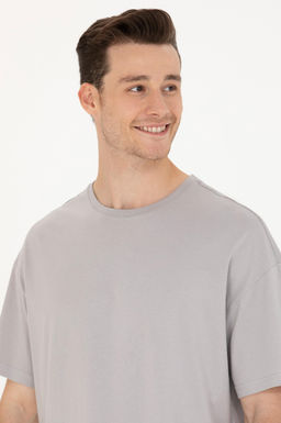 Erkek Gri Oversize Bisiklet Yaka Ti__rt