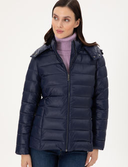 Lacivert Kap__onlu Kapitone Mont