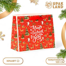 Цена за 3 шт. Пакет подарочный новогодний бумажный, «Мир полон чудес», 24 х 20 х 11 см
