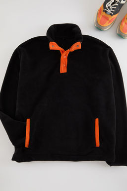 Siyah Oversize/Genis Kesim Dik Yaka Anti-Pilling S?cak Tutan/Polar Sweatshirt TMNAW25SW00098 - Trendyolmilla фото 6