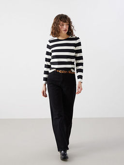 Bisiklet Yaka ?izgili Kad?n Ti??rt