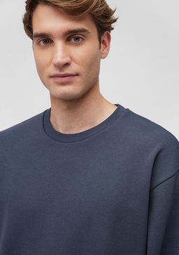 Bisiklet Yaka Lacivert Basic Sweatshirt - Mavi фото 5