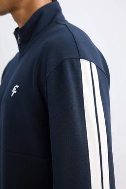 Темно-синий спортивный свитшот DeFactoFit стандартной посадки с воротником-стойкой и полумолнией  фото 4