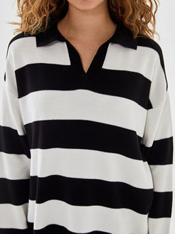 Polo Yaka ?izgili Kad?n Triko Kazak