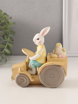 Фигурка полистоун Заяц-тракторист с цыплёнком и яичками в кузове, 13?7.5?12 см