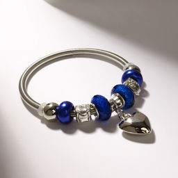 Браслет ассорти «Марджери» сердце, сине-морской в серебре, d=6.5 см