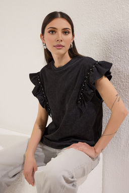 TRENDYOLMILLA Antrasit Relaxed/Rahat Kal?p Y?kamal? Troklu Orme T-Shirt TWOSS25TS00158 фото 2