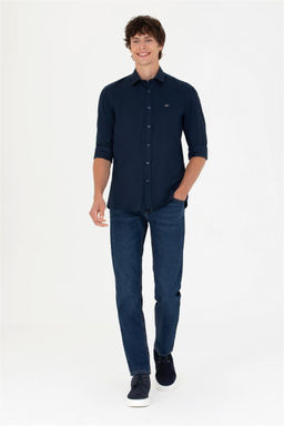 Мужская темно-синяя базовая рубашка с длинным рукавом - U.s. polo assn фото 4