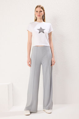 TRENDYOLMILLA Gri Nervur Detayl? Wideleg/Genis Kesim Pantolon TWOSS25PL00073 фото 2