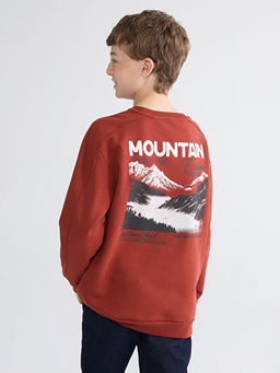 Bisiklet Yaka Bask?l? Erkek ?ocuk Kal?n Sweatshirt