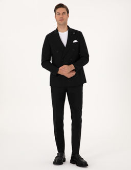 Siyah Ex. Slim Fit %100 Y_n _izgili Tak_m Elbise