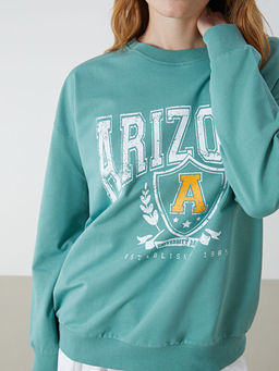 Bisiklet Yaka Bask?l? Kad?n Sweatshirt