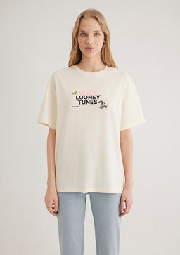 Looney Tunes Bask?l? Ekru Tisort - Mavi фото 4