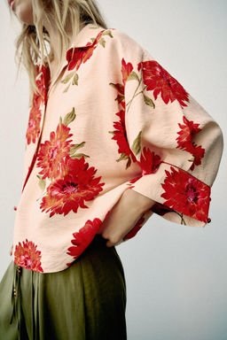 CAMISA ESTAMPADO FLORAL / Crudo / Rojo - Zara фото 5