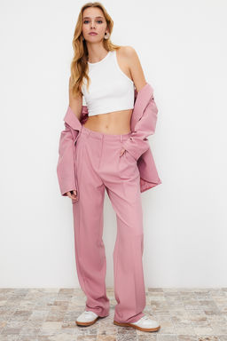 Limited Edition Ac?k Pembe Straight/Duz Kesim Dokuma Kumas Pantolon TWOAW23PL00401