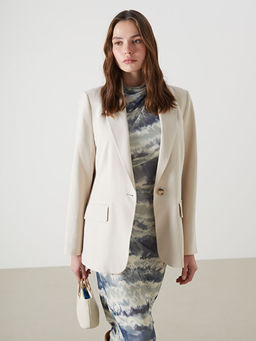 Keten Kar???ml? Kad?n Blazer Ceket