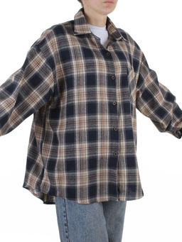 C506 BLUE/BEIGE Рубашка женская оверсайз (95% хлопок, 5% спандекс)