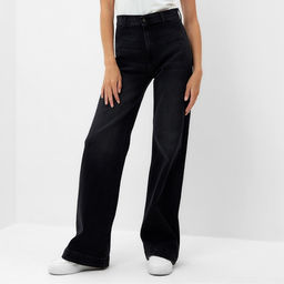 Джинсы женские палаццо MINAKU SLIM FIT, размер 42 (рост 168 см), чёрные