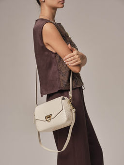 Женская сумка кросс-боди Azaro 3684 бежевый лен/питон