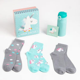 Новогодний подарочный набор термос и носки 3 пары KAFTAN Единорог, размер 36-39