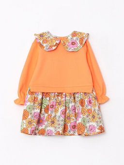 Bebe Yaka Uzun Kollu Bask?l? K?z Bebek Elbise