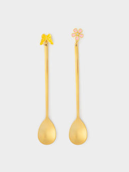 Ложка десертная, 14 см, 2 шт, сталь, золотистая, Цветок/Бабочка, Butterfly