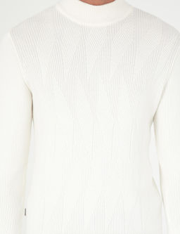 Ekru Slim Fit Yar_m Bal_k__ Yaka Y_n Kar___ml_ Triko Kazak - Pierre cardin фото 6
