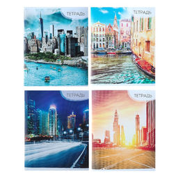 Тетрадь 96 листов в линейку Calligrata Город, обложка мелованный картон, блок №2, белизна 75% (серые листы), (серые листы) МИКС