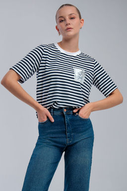 Арт. 3662 Футболка женская 42-50 (5 шт) Цвет:Синий,белый - Калинка фото 15