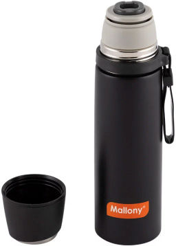 Спортивный термос с чашкой и силиконовым ремешком для переноски, серия NERO, 0,5 л, арт.005242