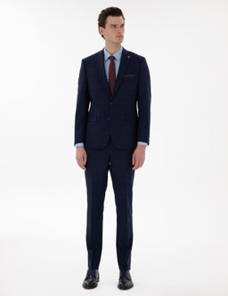 Lacivert Slim Fit Y_n Keten Kar___ml_ Tak_m Elbise