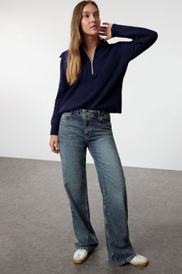 Ekru Yunlu Genis Kal?p Polo Yaka Fermuarl? Triko Kazak TWOAW25KZ00011 - Trendyolmilla фото 17