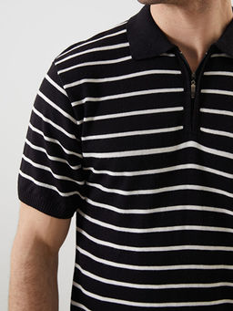 Polo Yaka K?sa Kollu ?izgili Erkek Triko Kazak