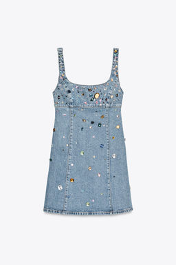 TRF DENIM DRESS WITH JEWELS - Zara фото 3