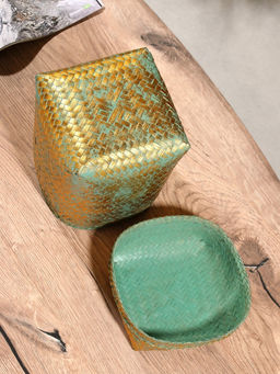 Корзинка плетёная «Голден», 16×16×23 см, голубая